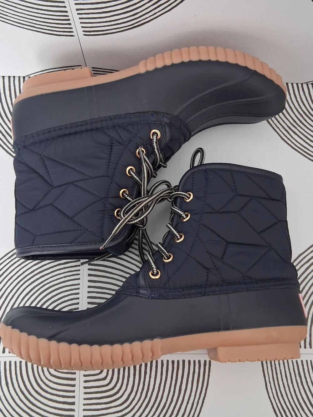 Simply Southern Womens 8 Blue Lace Up Quilted Rubber Rain Snow Ankle Duck Boots